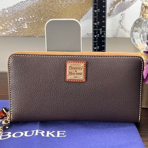 Dooney and Bourke Authentic Grain Large Zip Around Wristlet - Brown Tmoro